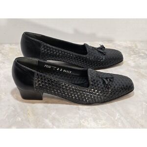 Magdesians Woven Leather Tassel Loafers Black Size 8 Vintage Classic GUC